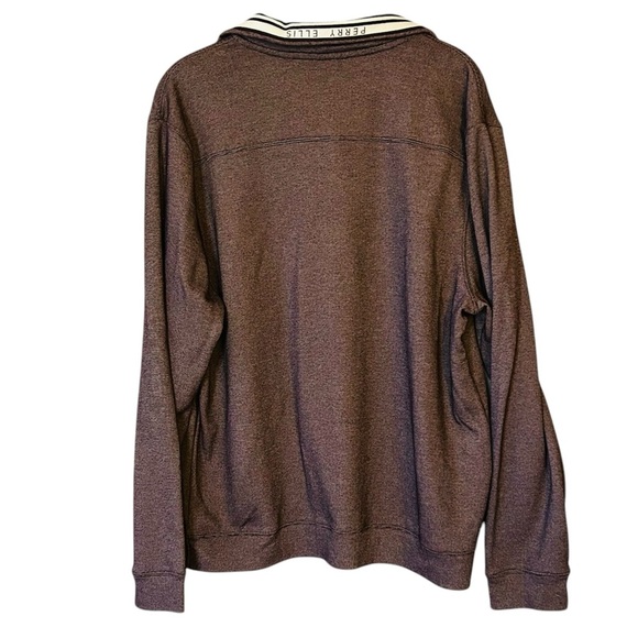 Perry Ellis Brown Pullover 1/2 Zipper Sweater with Striped Collar - Picture 4 of 7